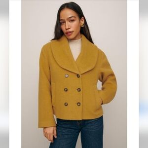 Reformation Scarlett Double Breast oversized coat. Wool blend. Yellow. Size XS.